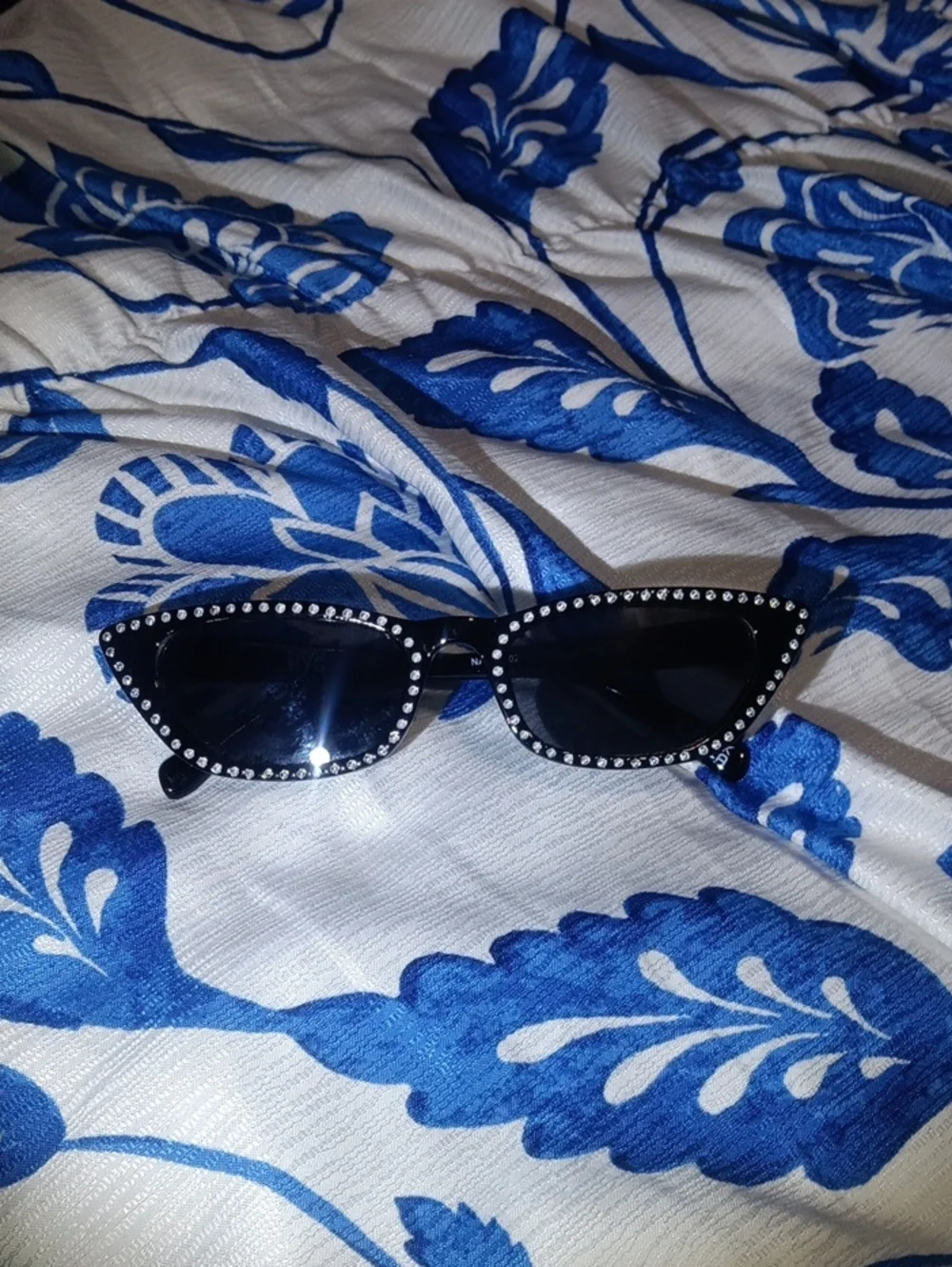 Steve Madden Rhinestone Trim Black Cat-Eye Sunglasses